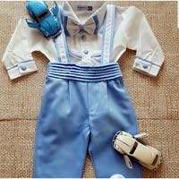 طاقم حفلات و أعياد 4 قطع أزرق لرضيع ذكر / costume pour bébé Garçon