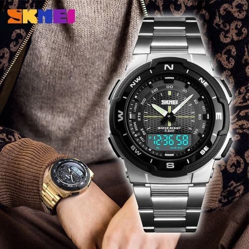 Skmei Montre Hommes Intelligente double affichage - 1370 - 5ATM-Noir-Argent